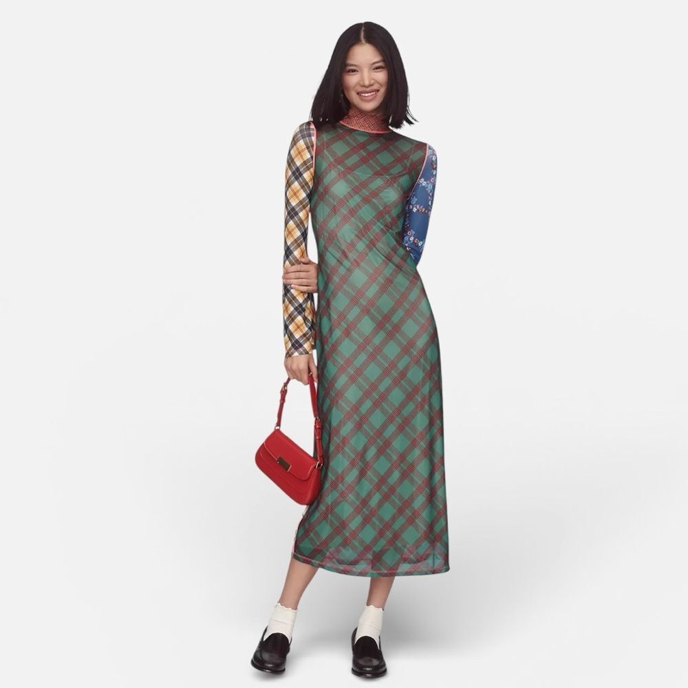 Celia B Anthropologie Multicolor Plaid Sheer Midi Dress